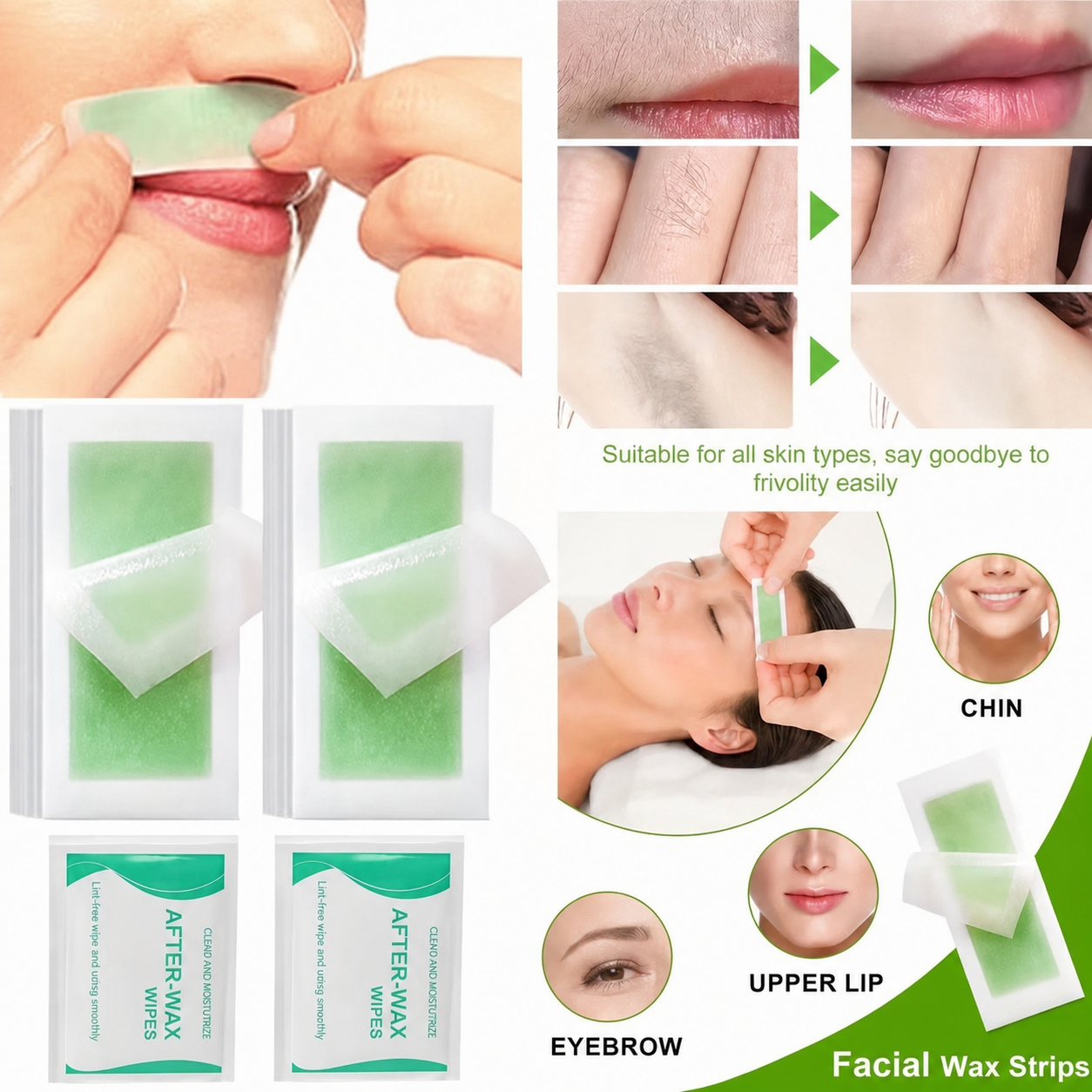 20 strips (10 Double Sided) Painless Aloe Vera Waxing Strips
